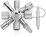 KNIPEX TwinKey® Schaltschrankschlüssel, für gängige Schließsysteme, 10 Profile, 2 Kreuze, 1 Schlüssel, Vierkantschlüssel, Dreikantschlüssel, 00 11 01, Silber