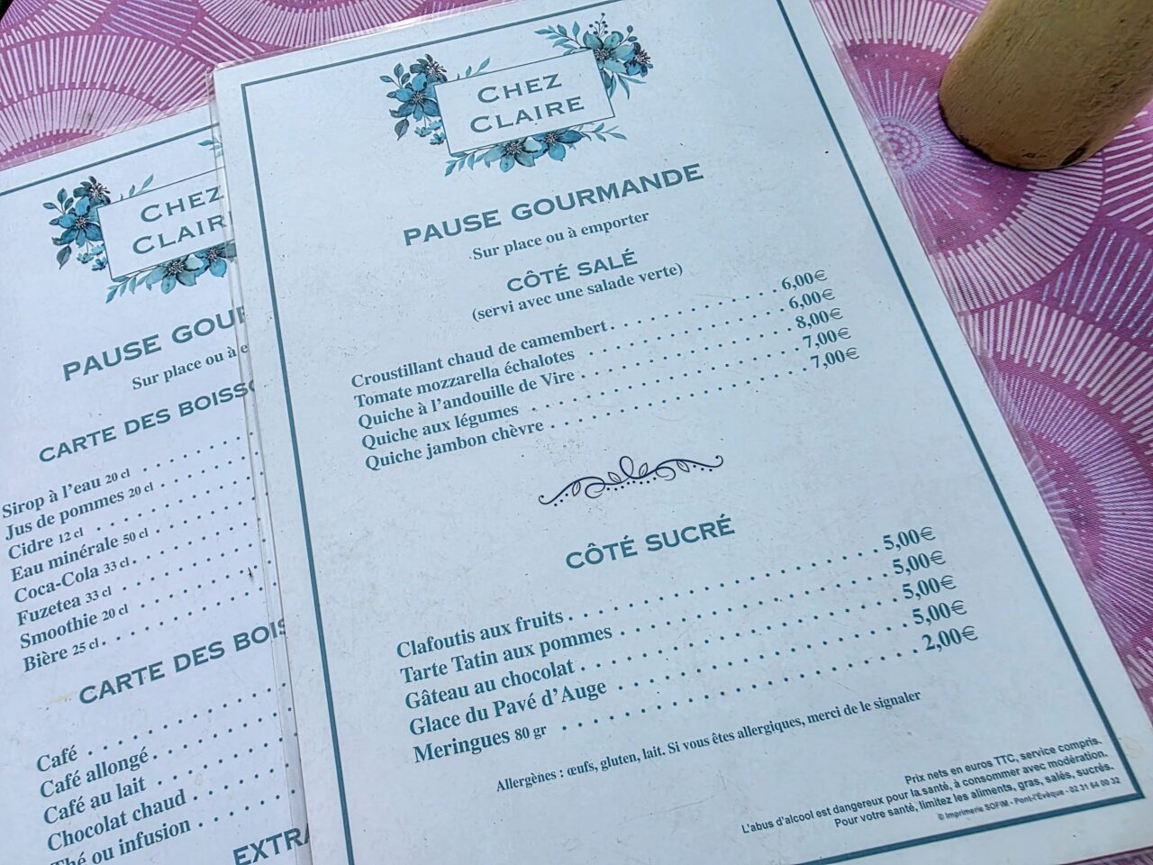Speisekarte von Chez Claire