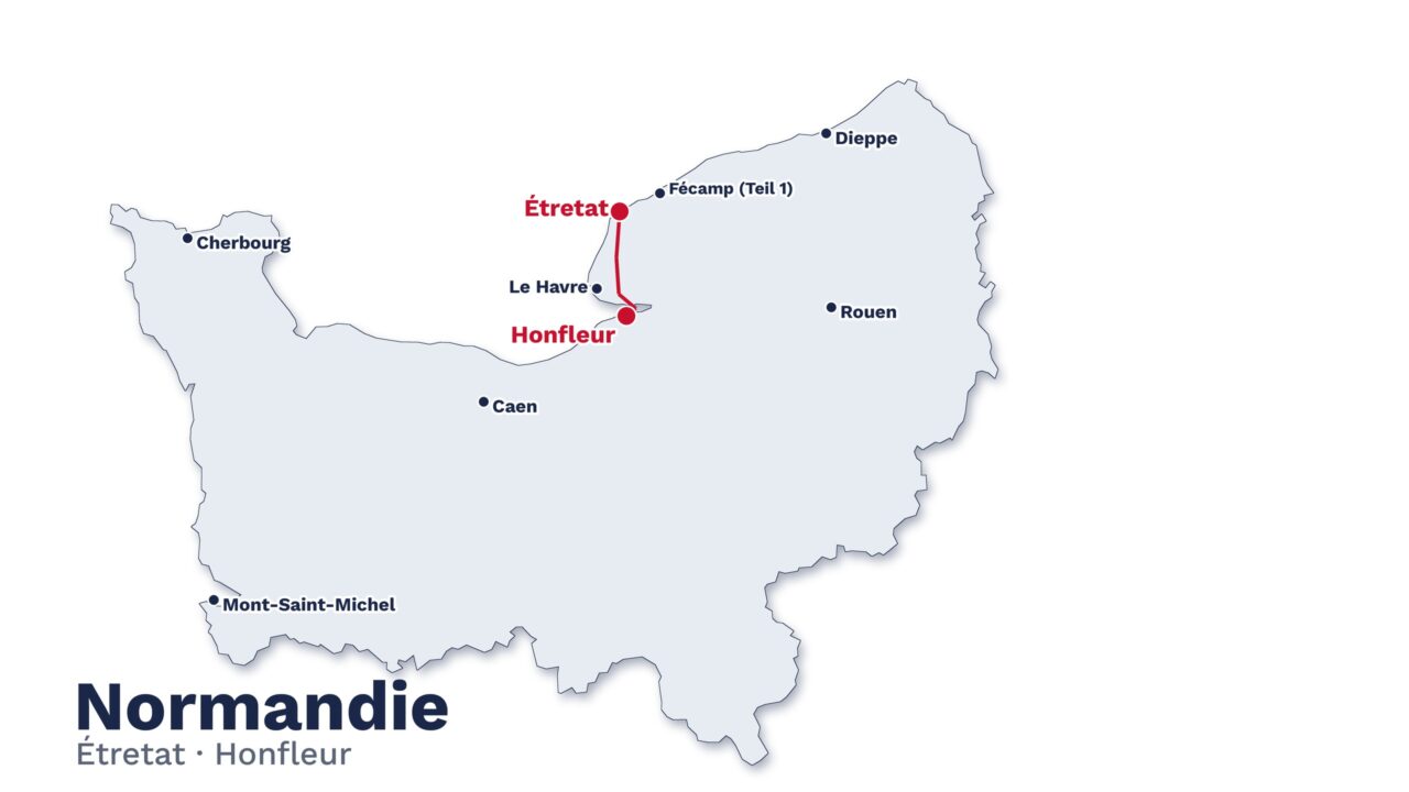 Karte der Normandie mit Étretat und Honfleur